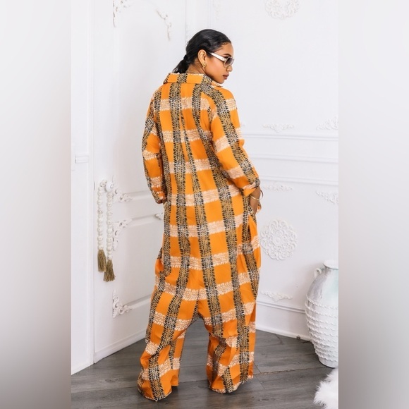 Orange Plaid Jumpsuit - Picture 3 of 8